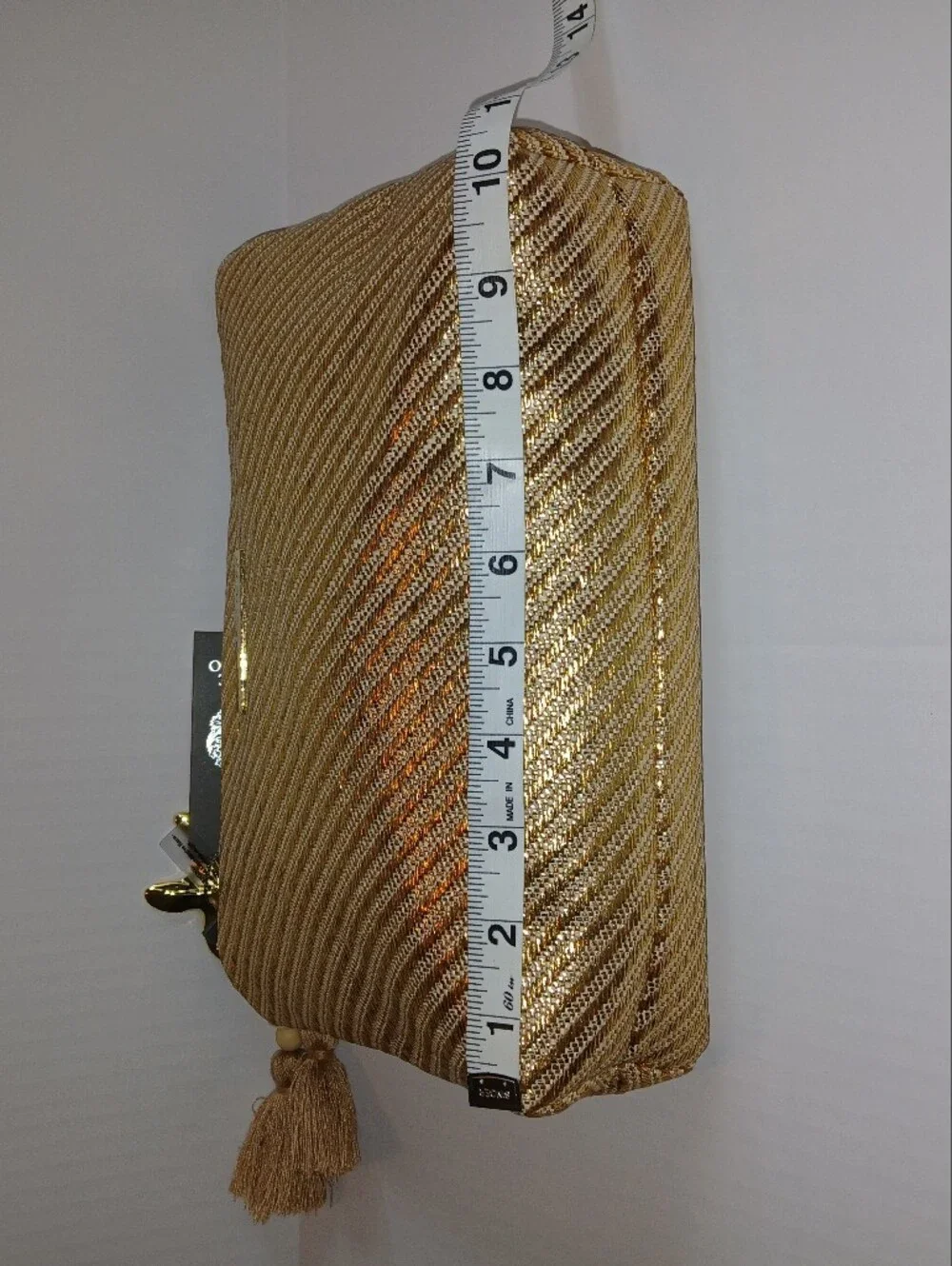 Vince Camuto Woven Canvas Metallic Cosmetic Bag with Starfish Tassel Charm, Med